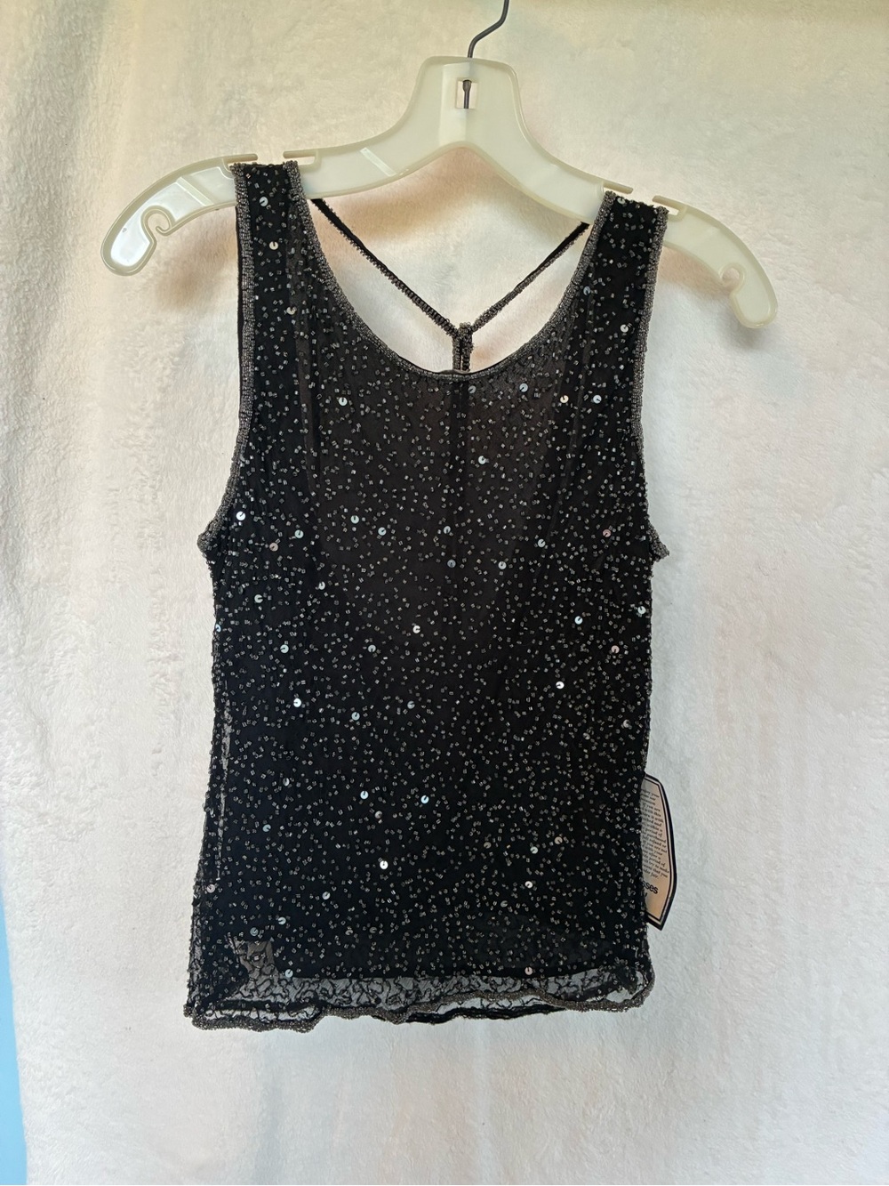 Stenay Black Sequined Tank with T-Back Detail